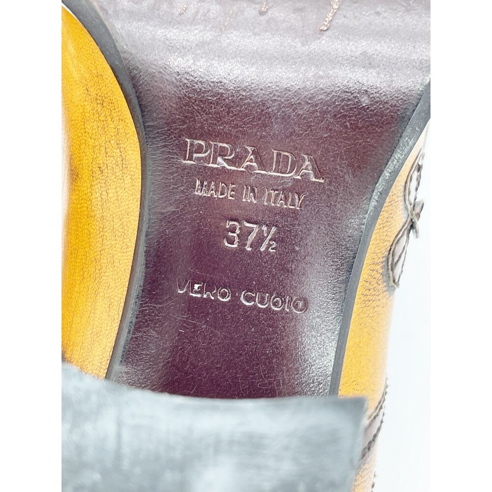 Prada Fall 1996 Runway Floral Appliqué Antiqued Leather Mary Jane Heels IT 37.5 - Picture 14 of 16